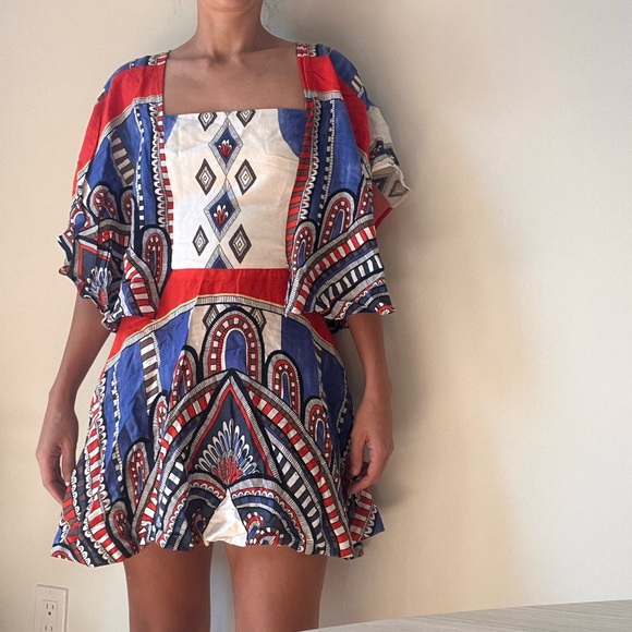 FARM Rio Red and Blue Patterned Mini Dress - Picture 3 of 5